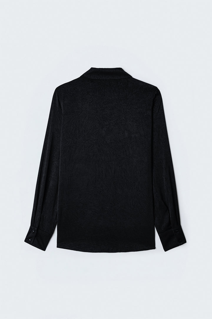 Sateen Chemise à patte cachée - Noir