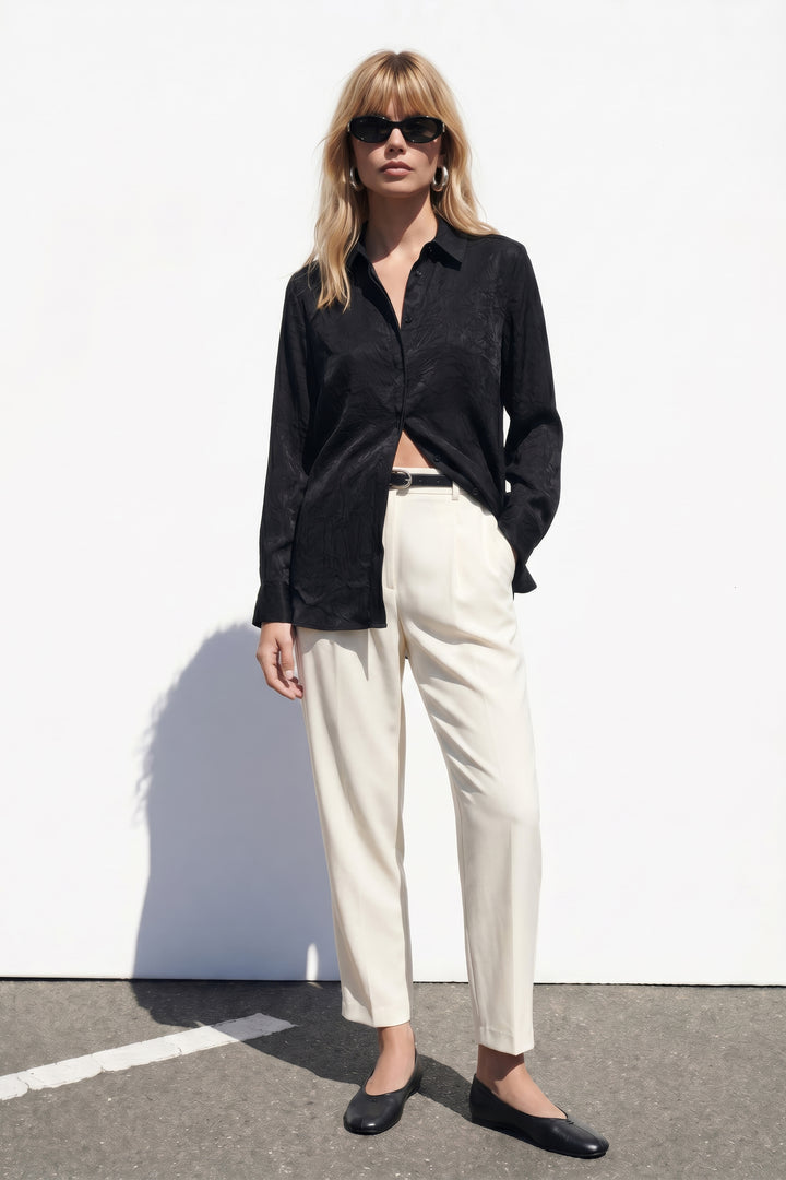 Sateen Chemise à patte cachée - Noir