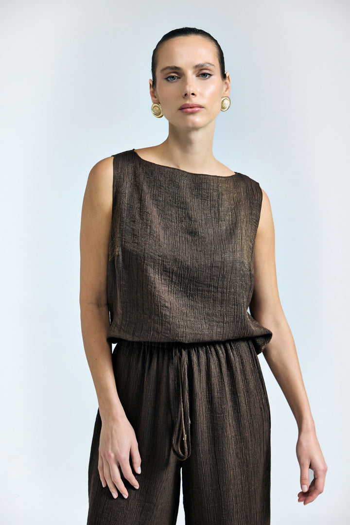 Sateen Blouse Glow - Marron