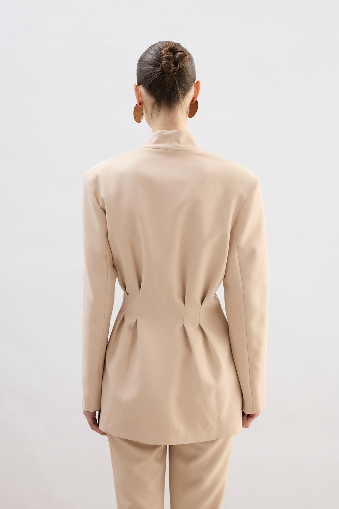 Sateen Veste Longue à Boutons Dorés - Beige