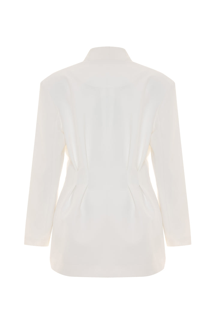 Sateen Veste Longue à Boutons Dorés - Écru