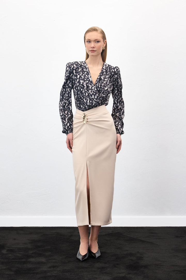 Sateen Gold Jupe avec Accessoire Latéral - Beige