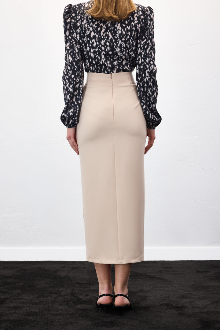 Sateen Gold Jupe avec Accessoire Latéral - Beige