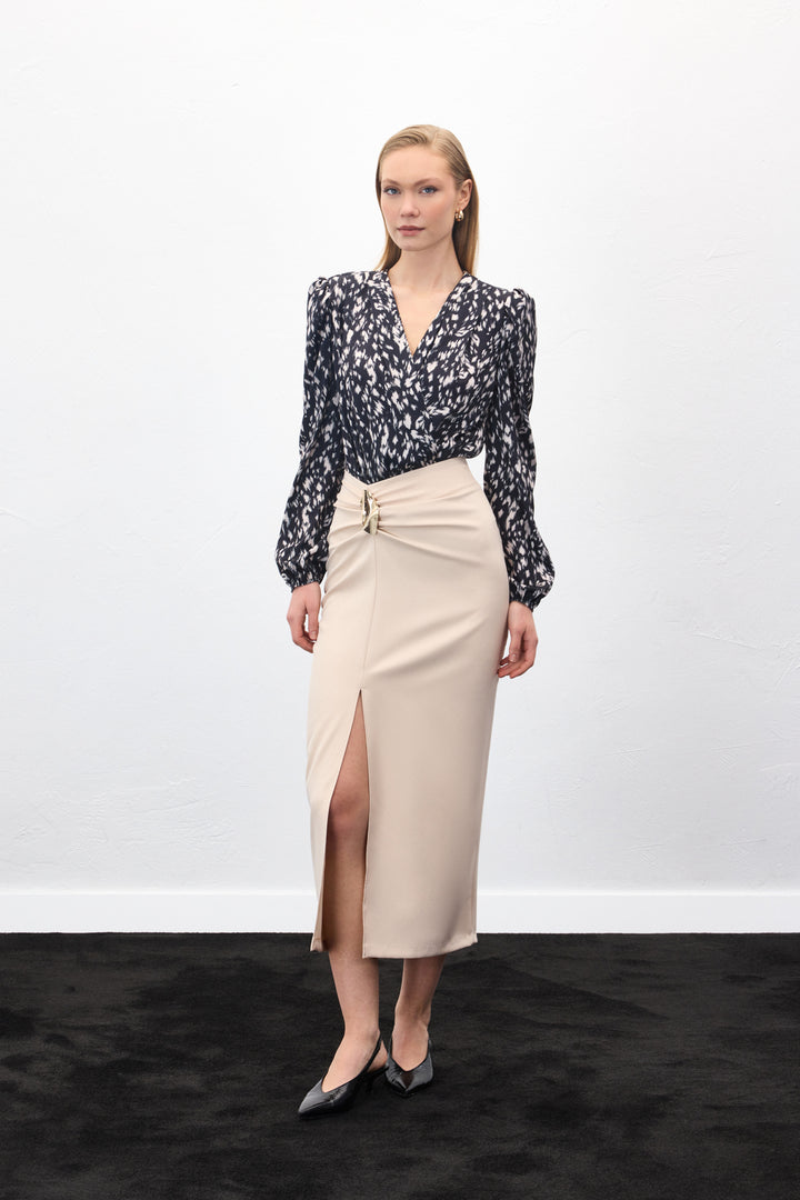 Sateen Gold Jupe avec Accessoire Latéral - Beige