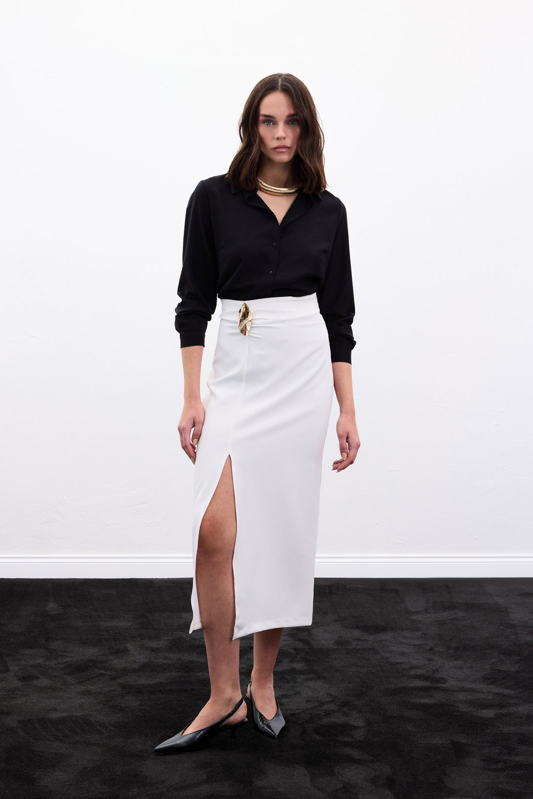 Sateen Gold Jupe avec Accessoire Latéral - Écru