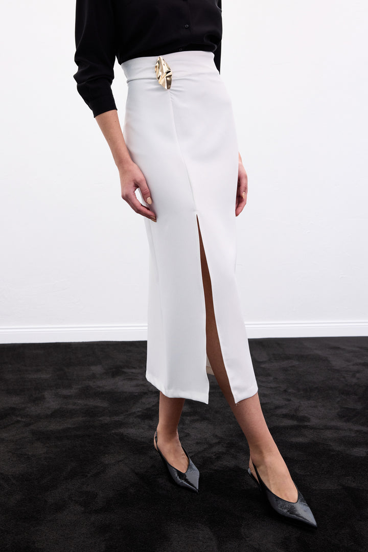 Sateen Gold Jupe avec Accessoire Latéral - Écru