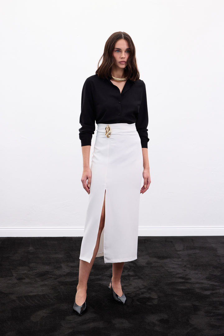 Sateen Gold Jupe avec Accessoire Latéral - Écru