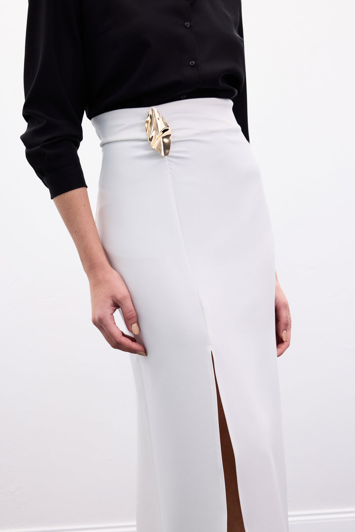 Sateen Gold Jupe avec Accessoire Latéral - Écru