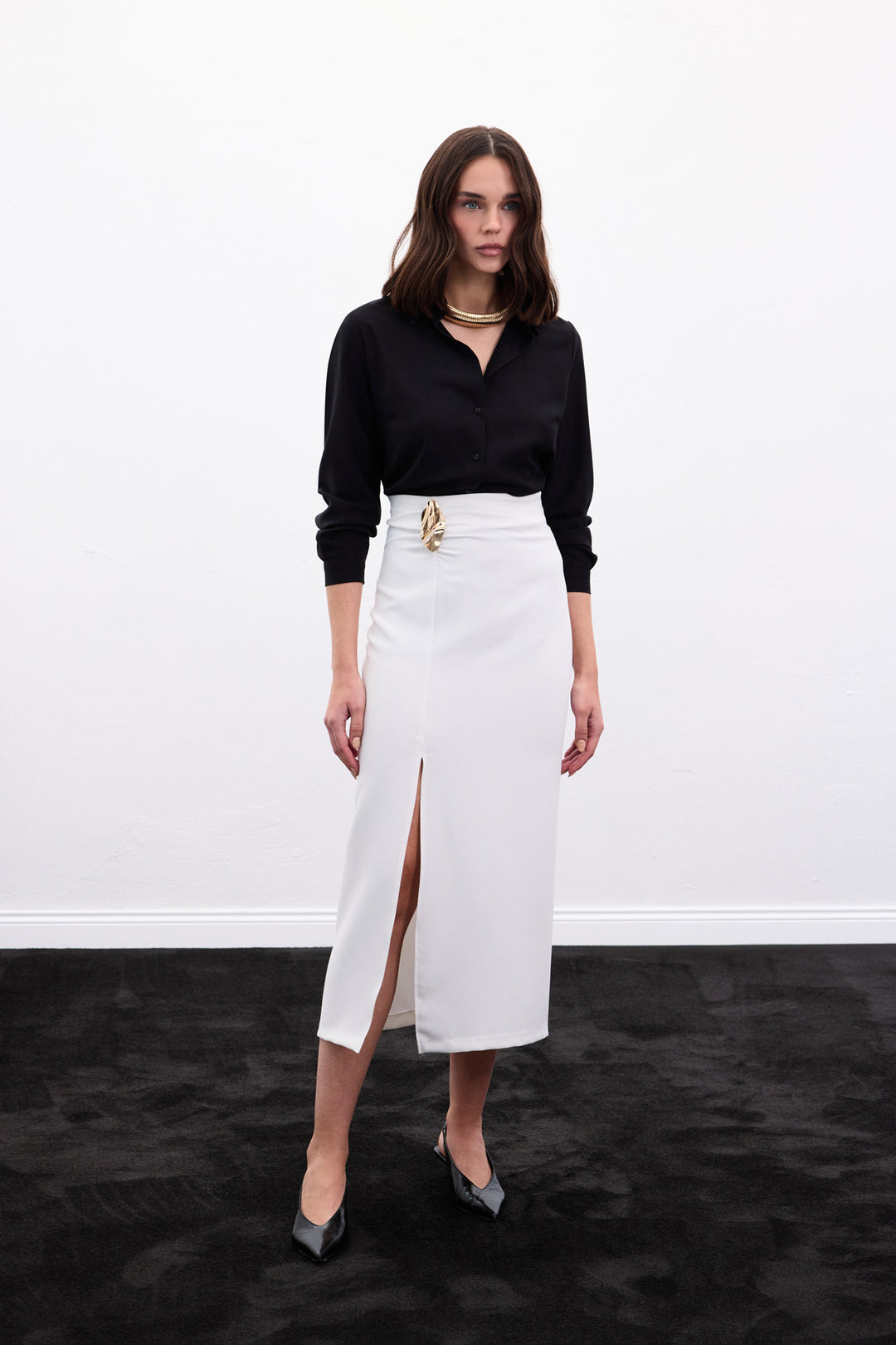 Sateen Gold Jupe avec Accessoire Latéral - Écru