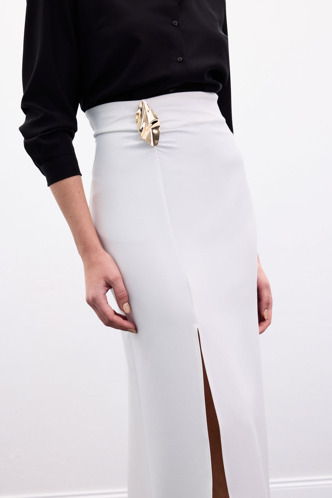 Sateen Gold Jupe avec Accessoire Latéral - Écru