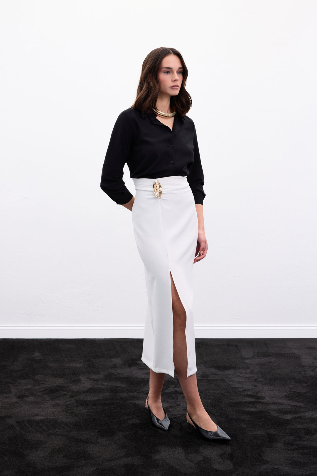 Sateen Gold Jupe avec Accessoire Latéral - Écru