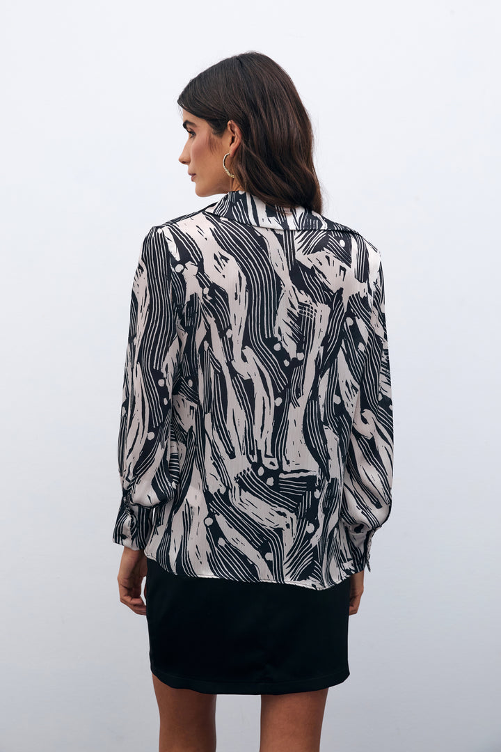Sateen Blouse à col chemise - Noir