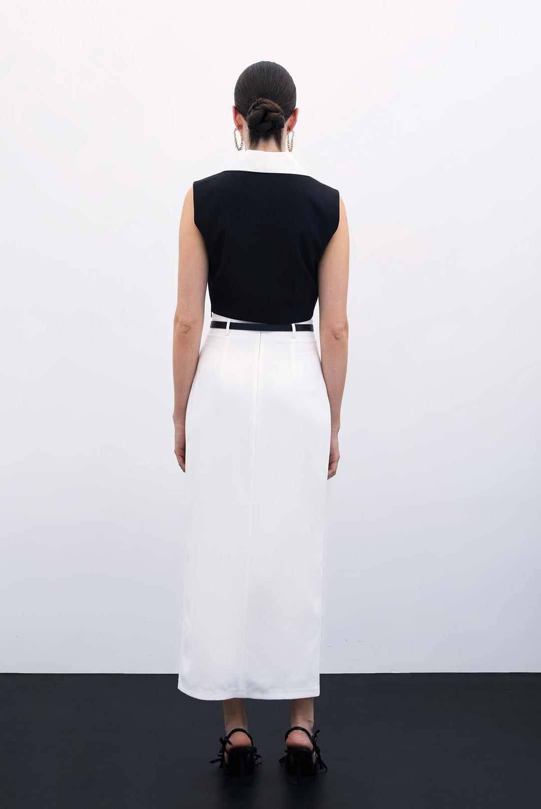 Sateen Blouse à col chemise courte - Noir