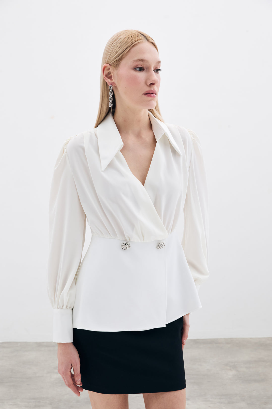 Sateen Blouse à col chemise - Écru