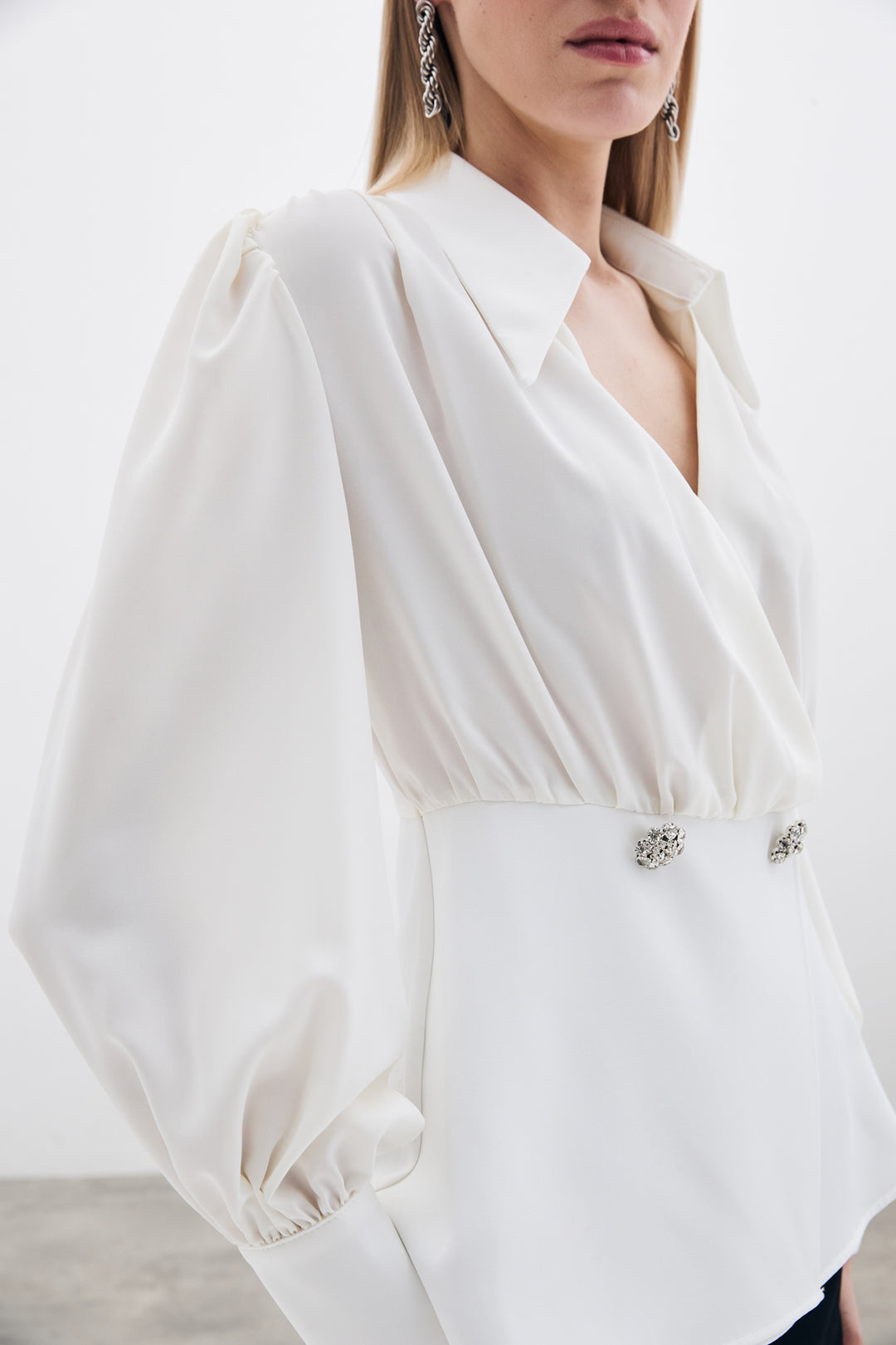Sateen Blouse à col chemise - Écru