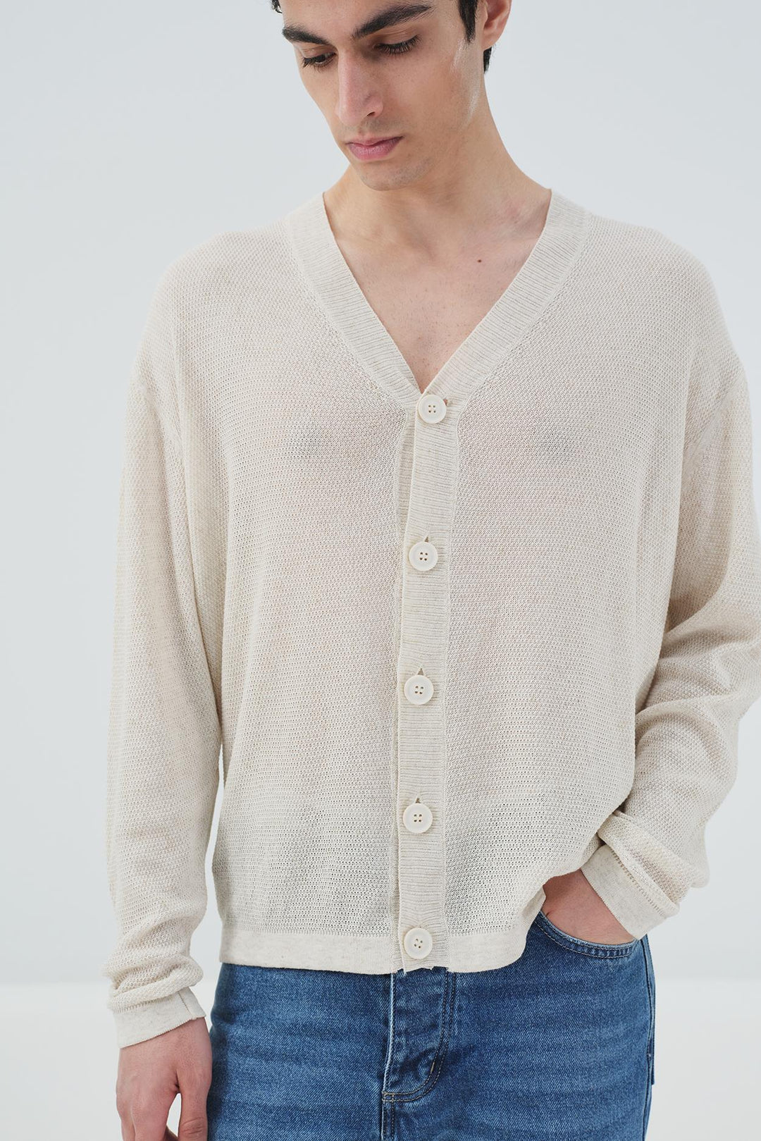 Giesto Gilet en tricot léger à mailles fines écru - Écru