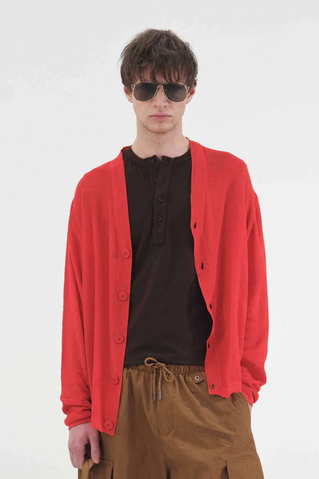 Giesto Gilet en tricot rouge léger à mailles fines - Rouge