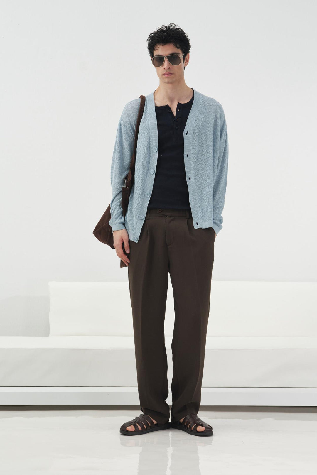 Giesto Gilet en tricot léger à mailles fines bleu - Bleu