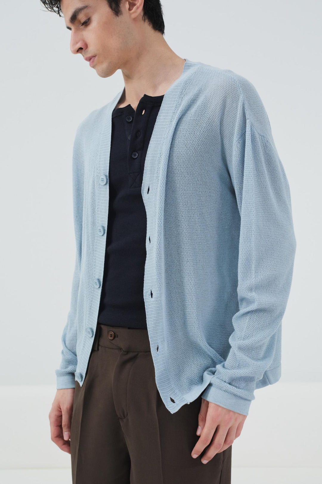 Giesto Gilet en tricot léger à mailles fines bleu - Bleu