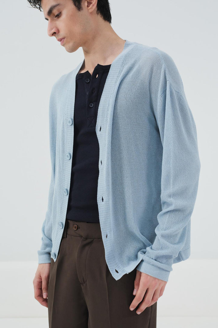 Giesto Gilet en tricot léger à mailles fines bleu - Bleu