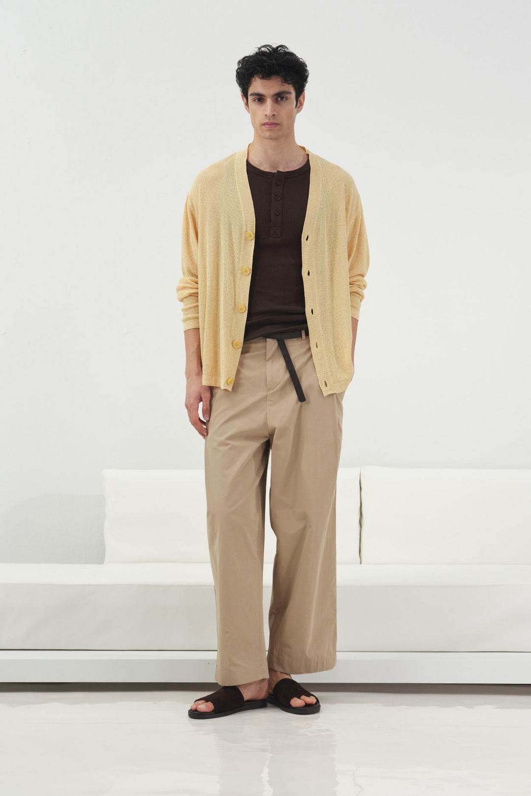 Giesto Gilet en tricot léger à mailles fines jaune - Jaune
