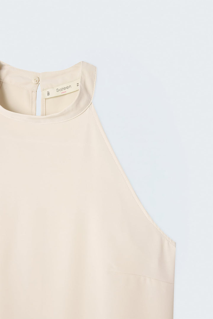 Sateen Blouse Col Halter - Beige