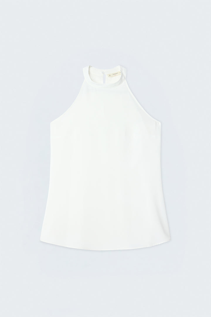 Sateen Blouse Col Halter - Écru