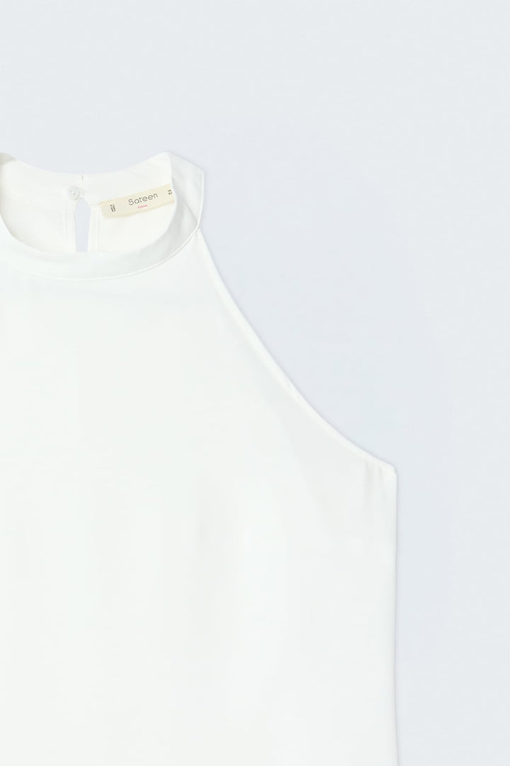Sateen Blouse Col Halter - Écru