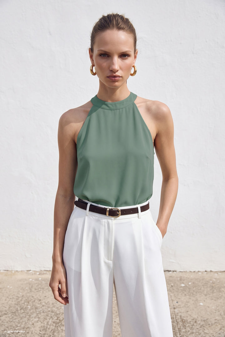 Sateen Blouse Col Halter - Menthe