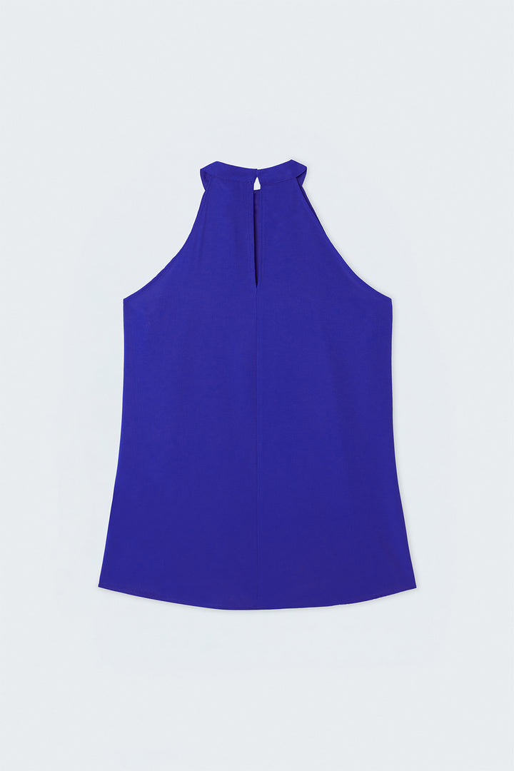Sateen Blouse Col Halter - sax Bleu