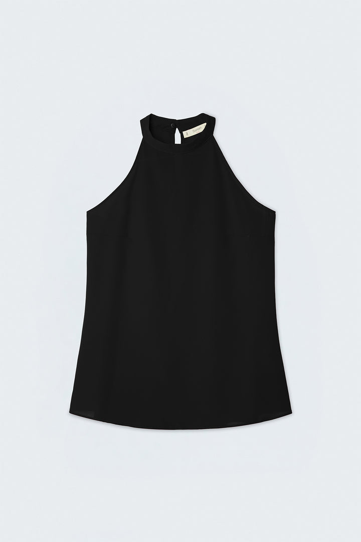 Sateen Blouse Col Halter - Noir