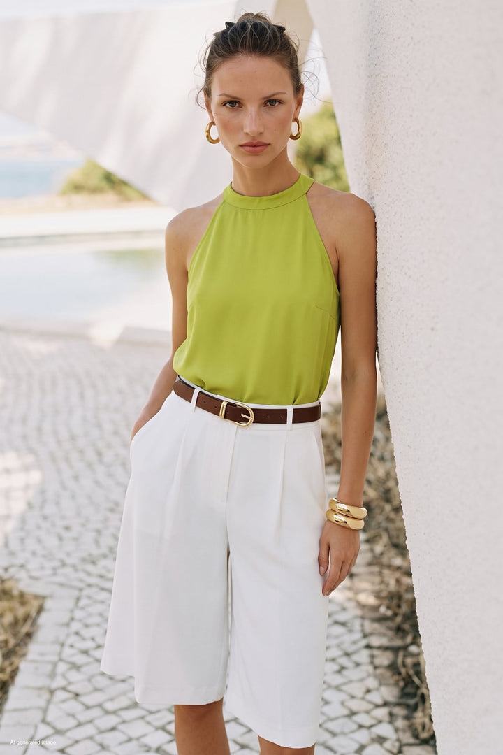 Sateen Blouse Col Halter - yag Vert