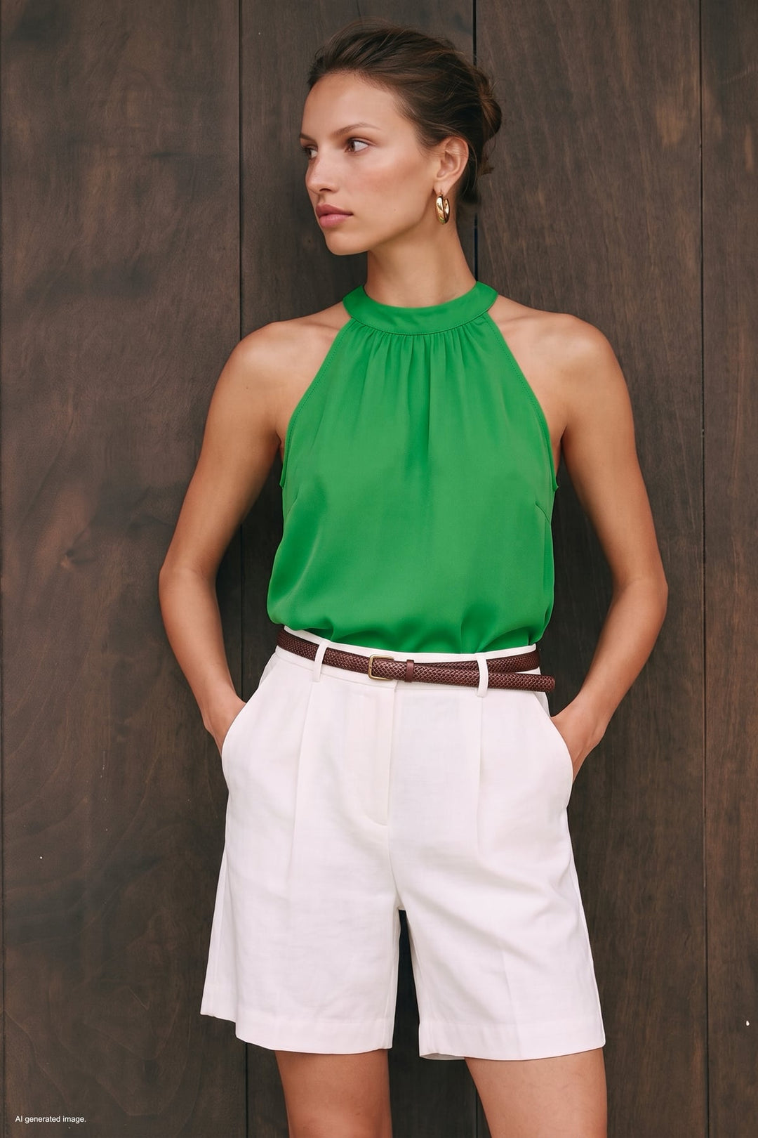 Sateen Blouse Col Halter - Vert