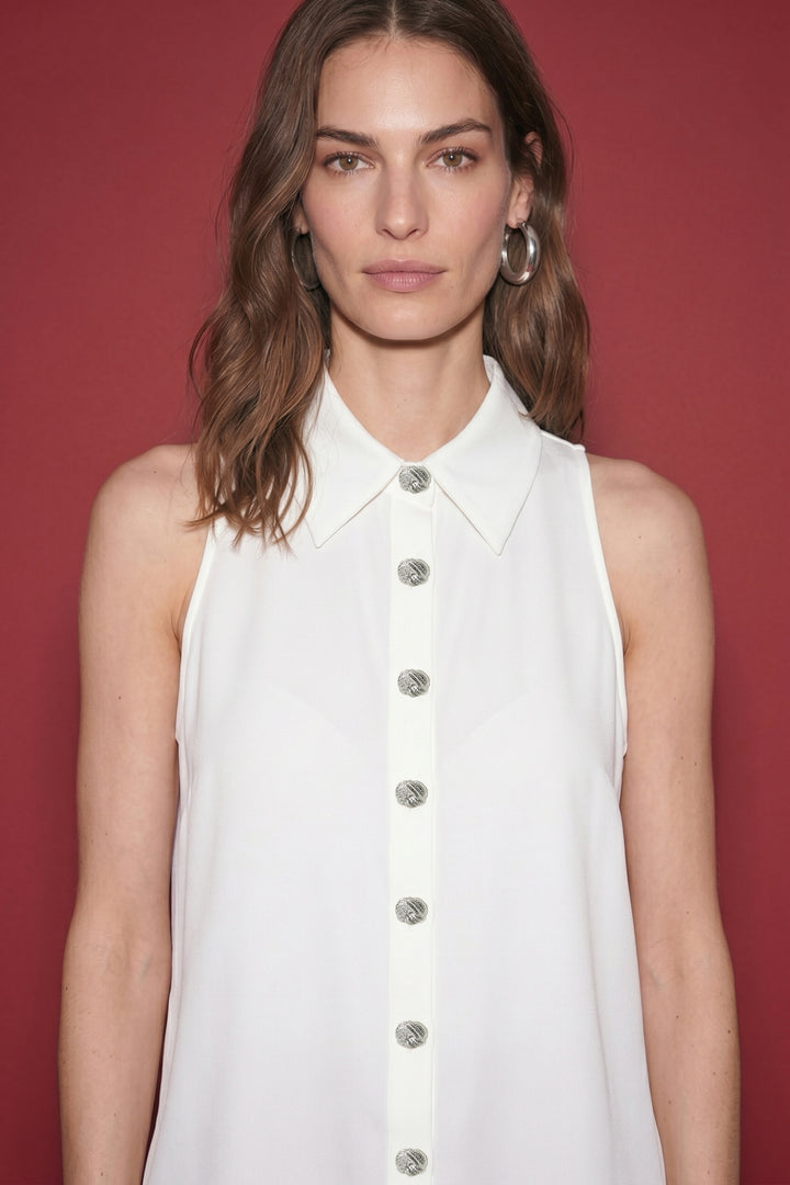 Sateen Chemise à Col Halter - Écru