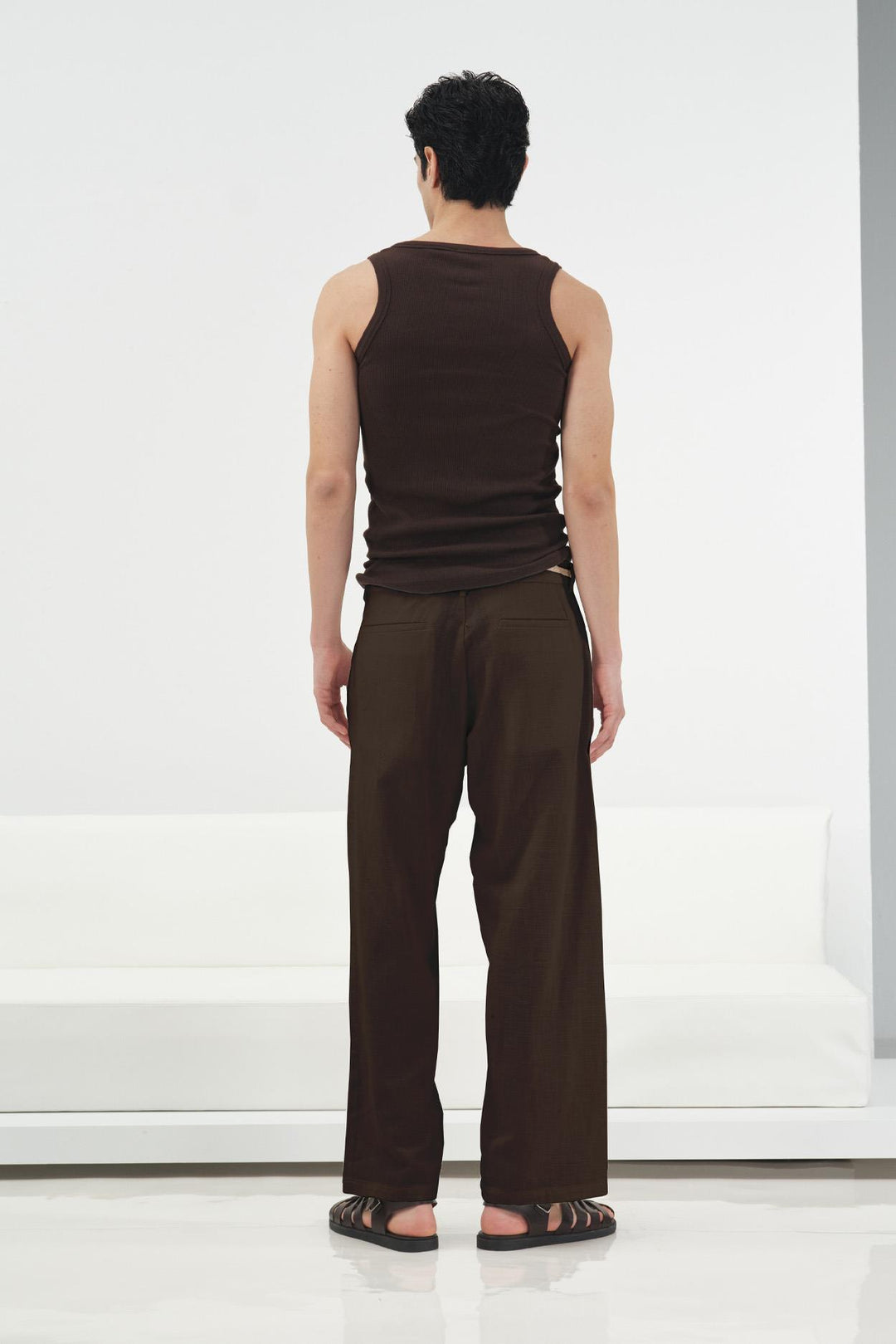 Giesto Pantalon en lin marron avec ceinture en osier - Marron