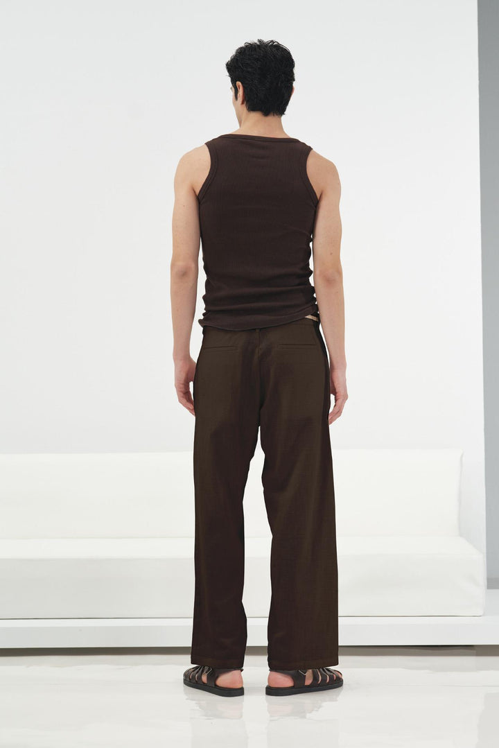 Giesto Pantalon en lin marron avec ceinture en osier - Marron