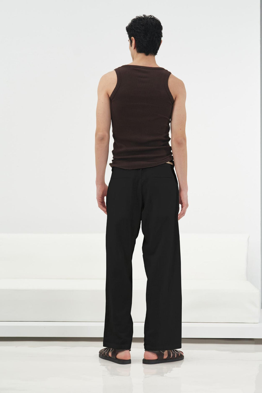 Giesto Pantalon en lin noir avec ceinture en osier - Noir