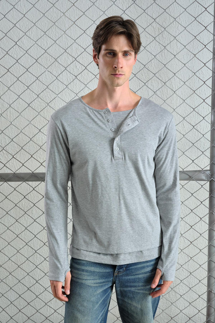 Giesto T-Shirt long à manches avec débardeur gris - Gris