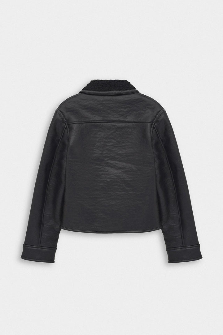 Giesto Veste en cuir avec doublure en fourrure à coupe courte - Noir