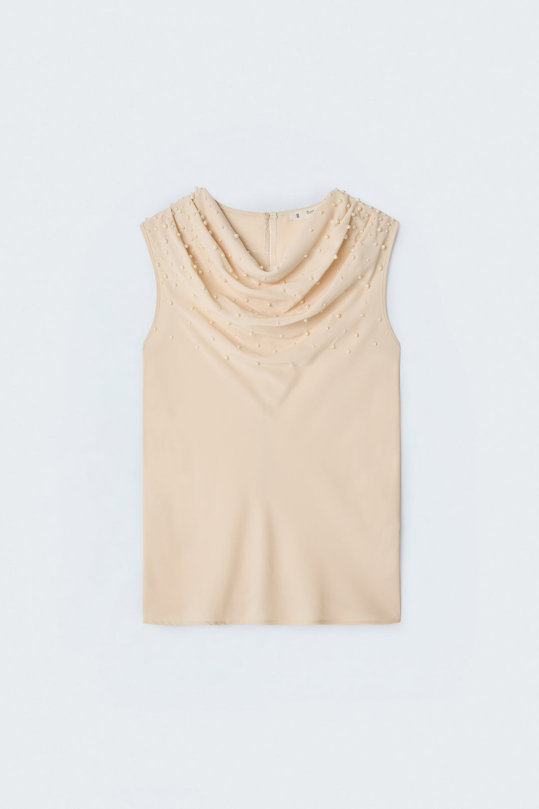 Sateen Blouse à Détails de Perles - Beige