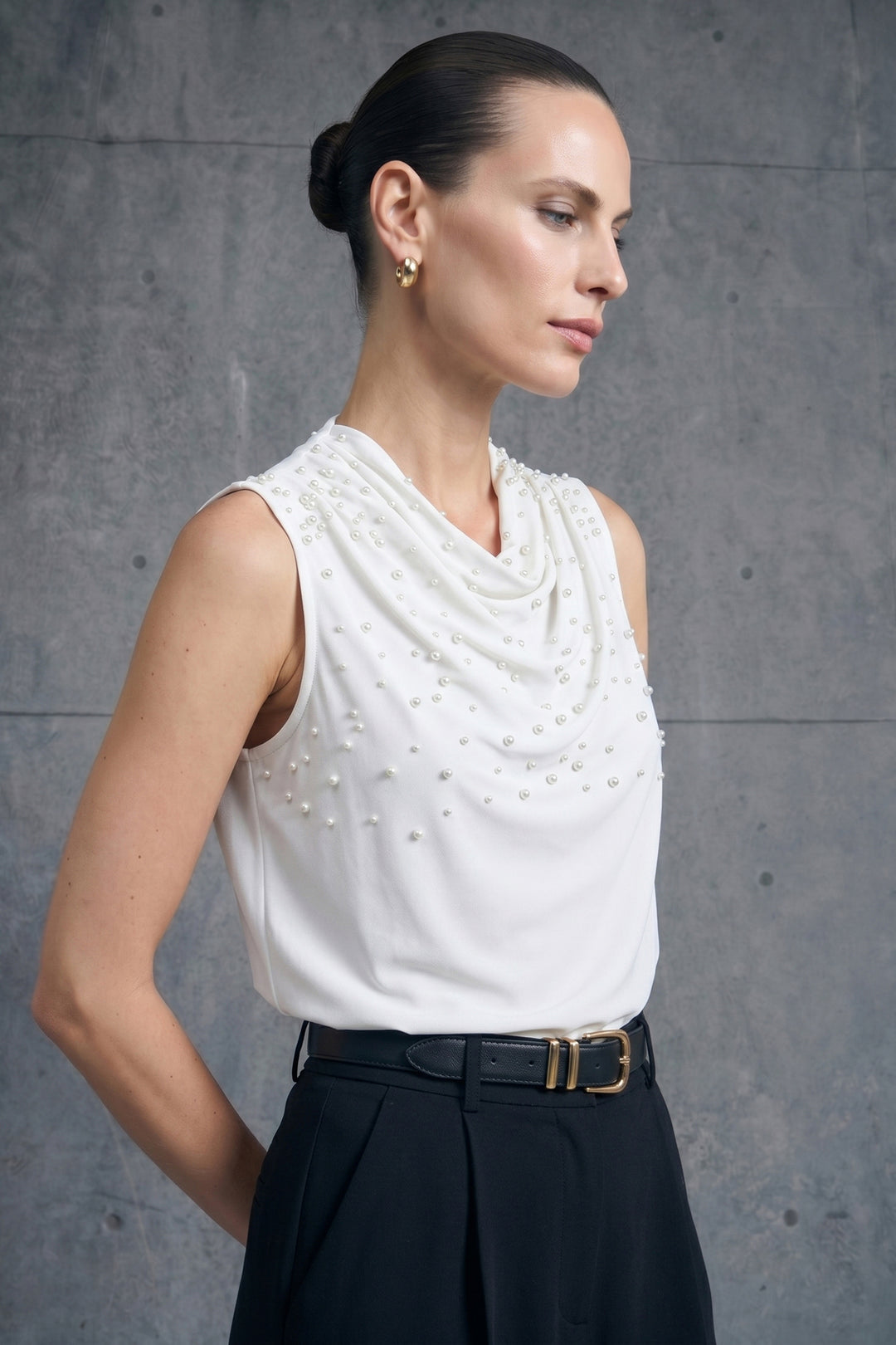 Sateen Blouse à Détails de Perles - Écru