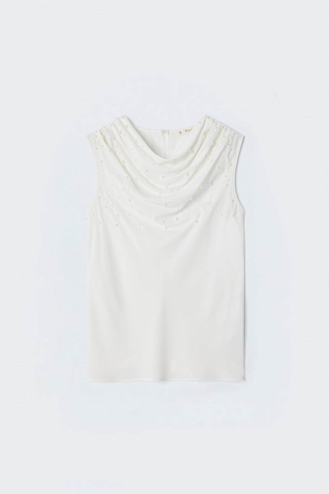 Sateen Blouse à Détails de Perles - Écru