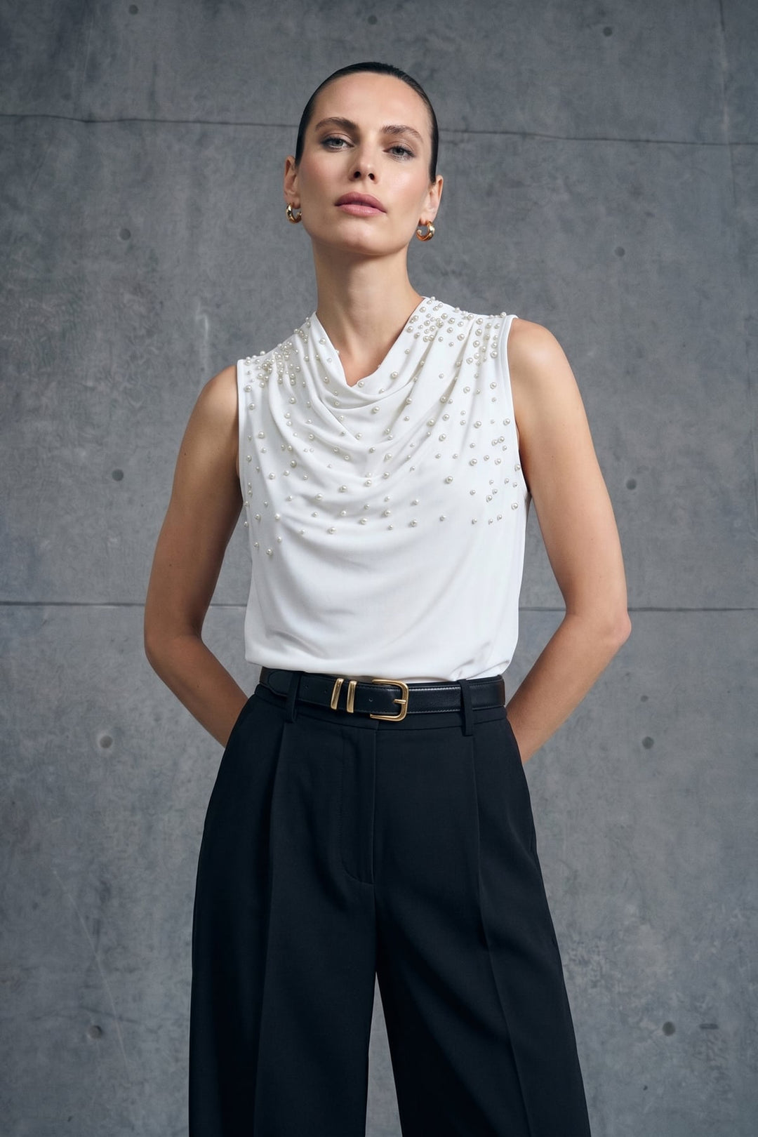 Sateen Blouse à Détails de Perles - Écru