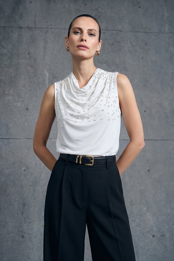 Sateen Blouse à Détails de Perles - Écru