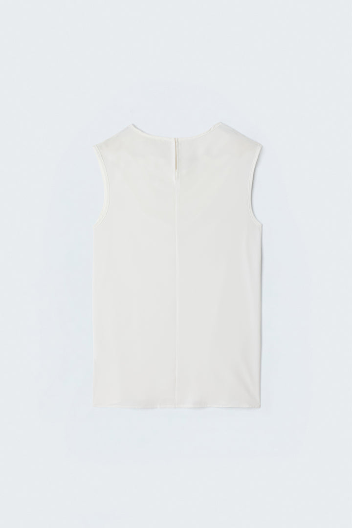 Sateen Blouse à Détails de Perles - Écru