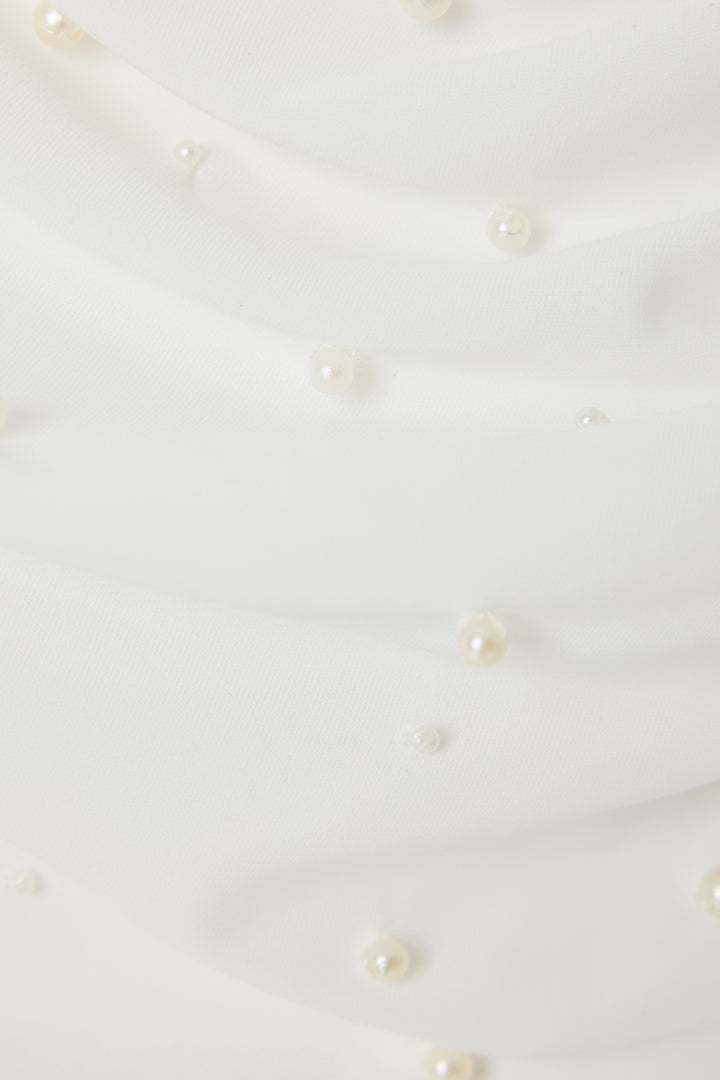 Sateen Blouse à Détails de Perles - Écru
