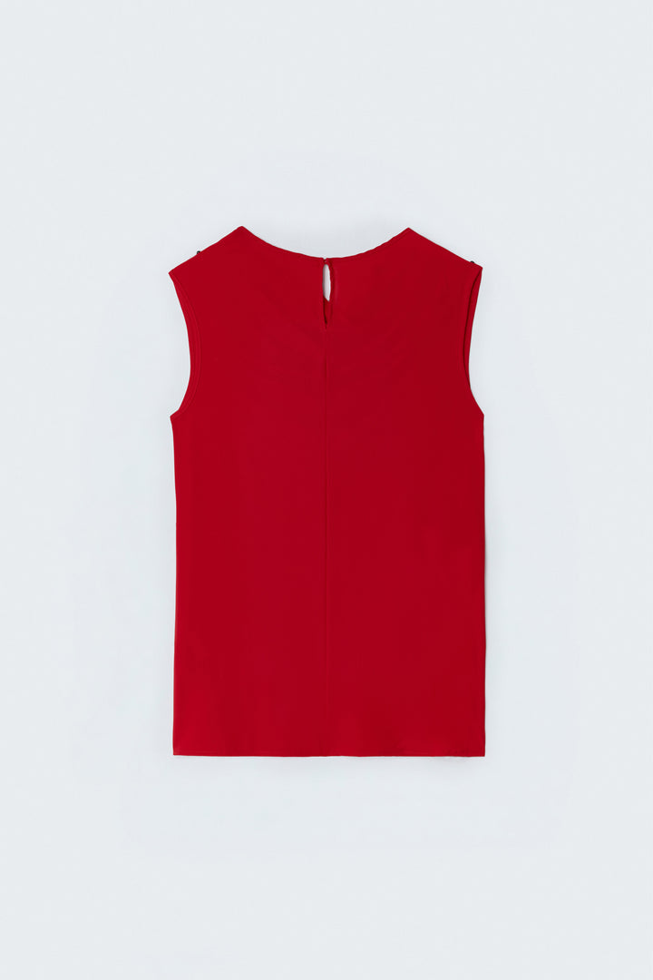 Sateen Blouse à Détails de Perles - Rouge