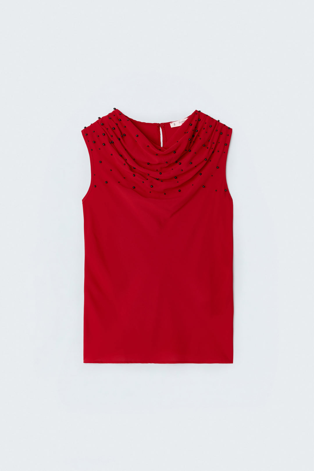 Sateen Blouse à Détails de Perles - Rouge