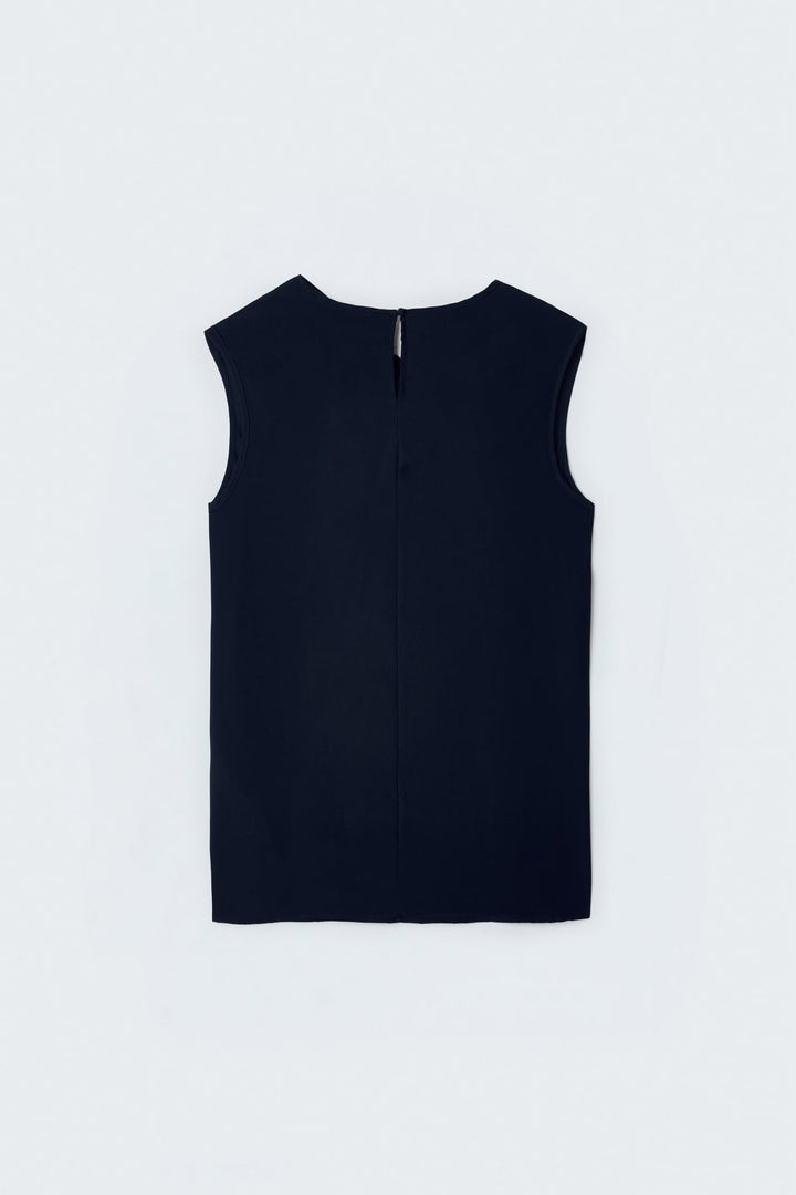Sateen Blouse à Détails de Perles - Bleu marine