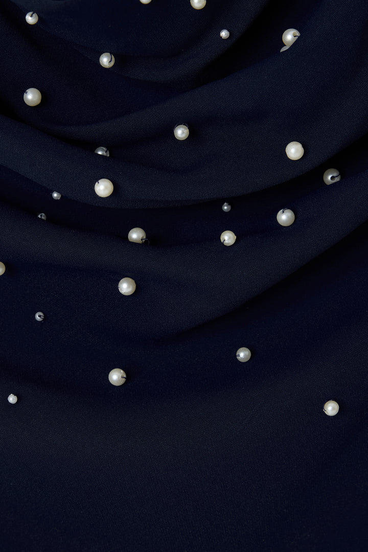 Sateen Blouse à Détails de Perles - Bleu marine